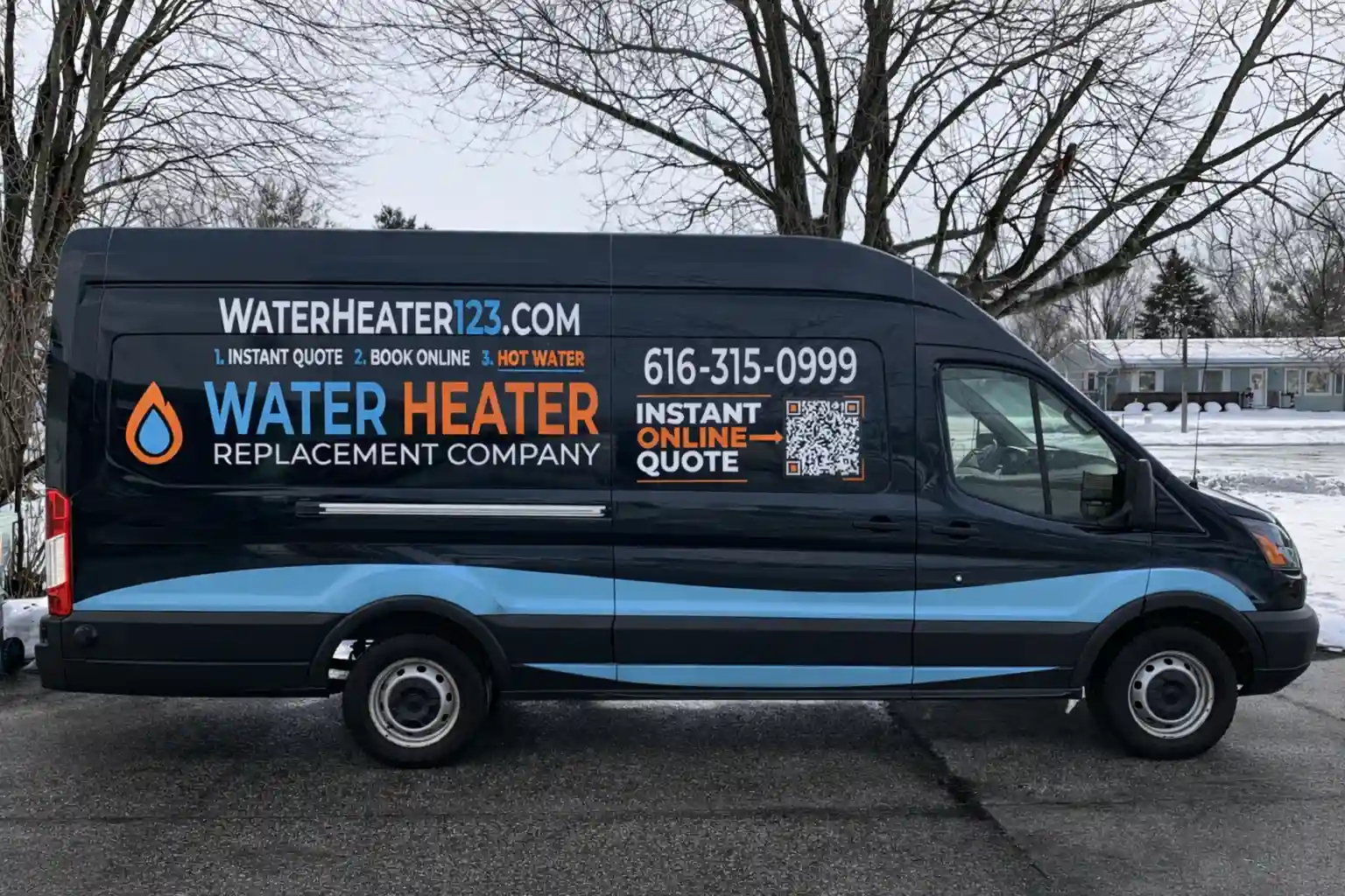 Water Heater Replacement Company service van serving Grand Rapids, Holland, and West Michigan
